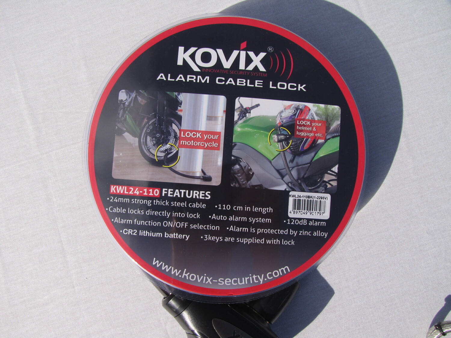 трос толщиной 24 мм и сигнализацией трос для защиты мотоцикла от угона